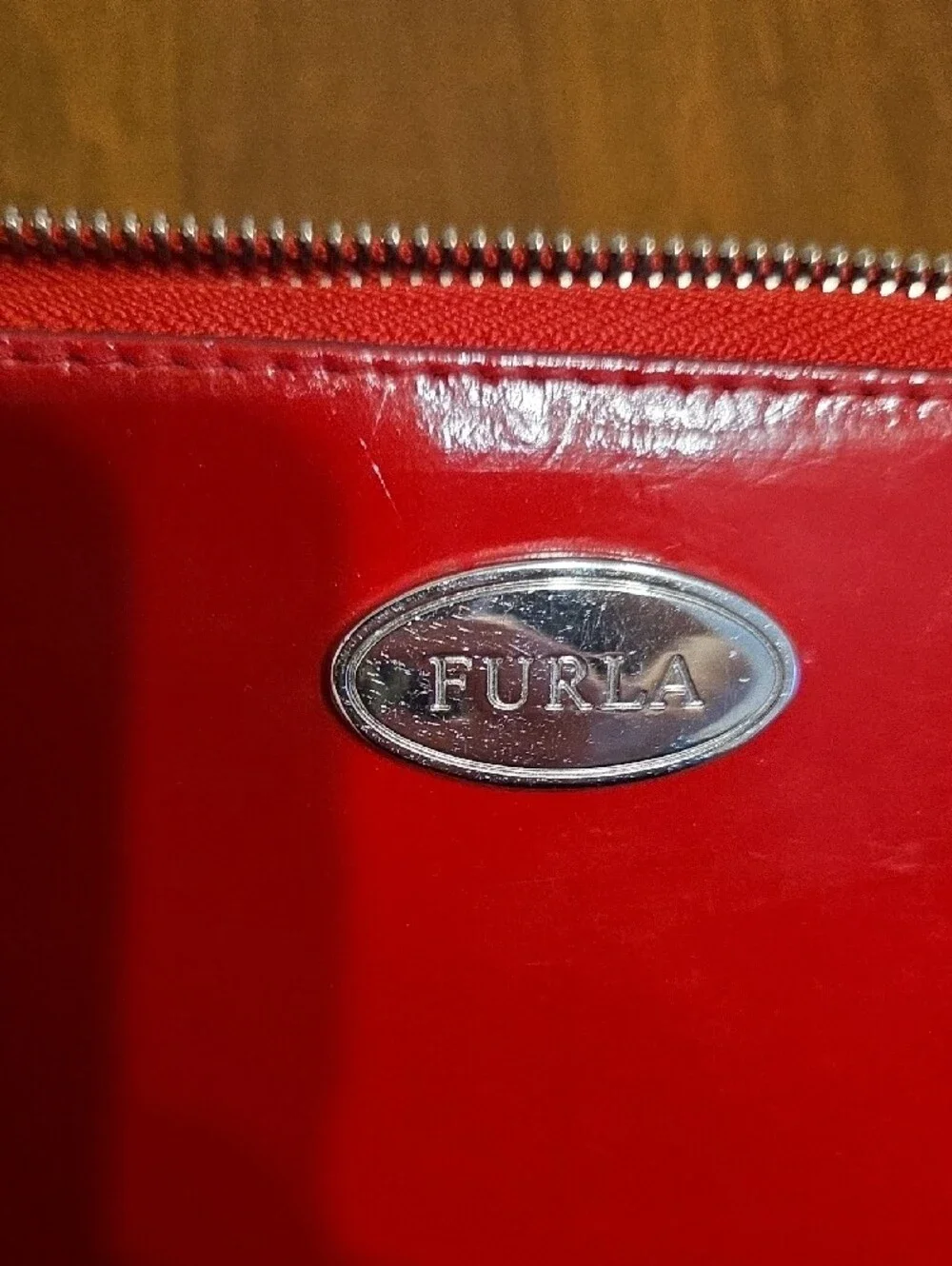 Furla Red Zip-Around Wristlet Wallet with Ivory Strap